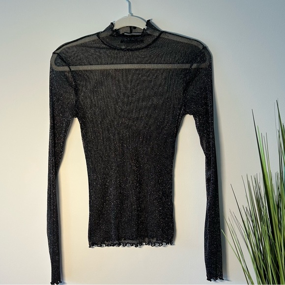 Urban Outfitters Tops - Urban Outfitters Sheer, Black, sSilver shimmering mock neck Top